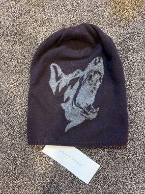 Autumn 100% Cashmere Hat Men’s Reversible Intarsia Cap Beanie Dog Wolf